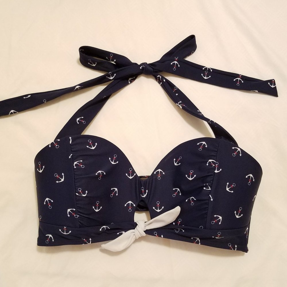 Unique Vintage Mrs West Anchor Navy Bikini Top